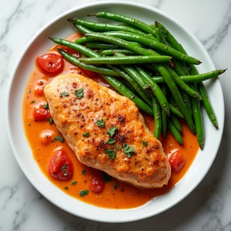 Creamy Tomato-Spiced Chicken with Roasted Green Beans