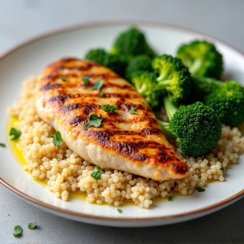 Grilled Chicken Breast with Quinoa and Roasted Broccoli