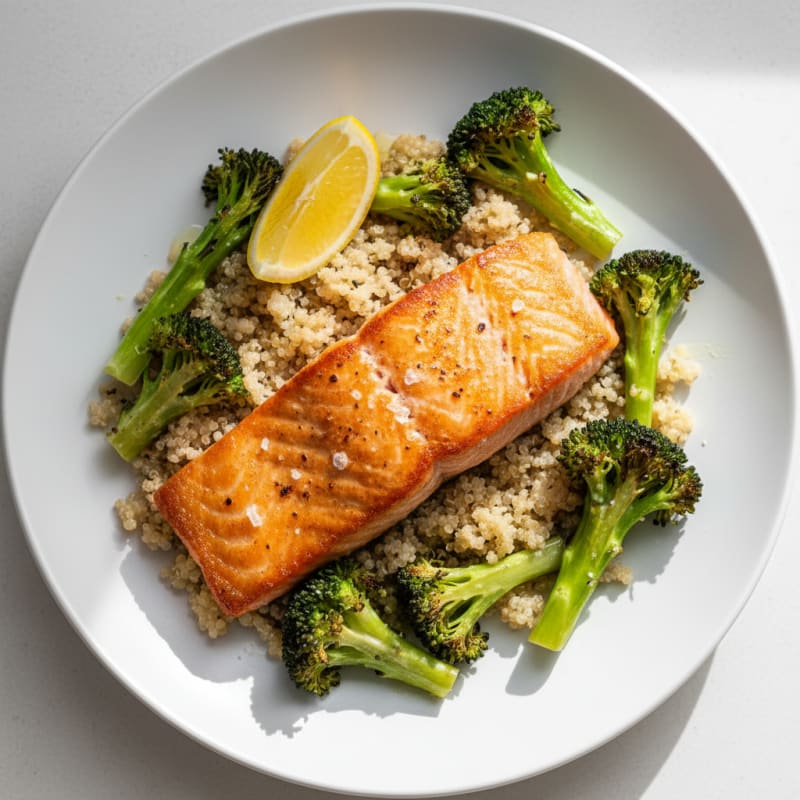 Seared Salmon with Roasted Broccoli and Quinoa