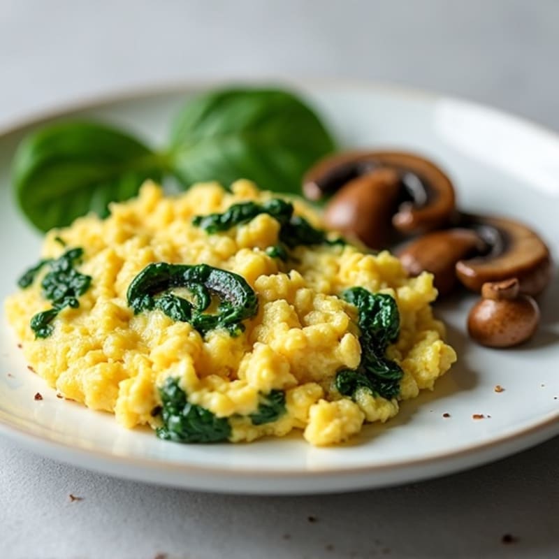 Egg White Spinach Scramble with Sautéed Mushrooms