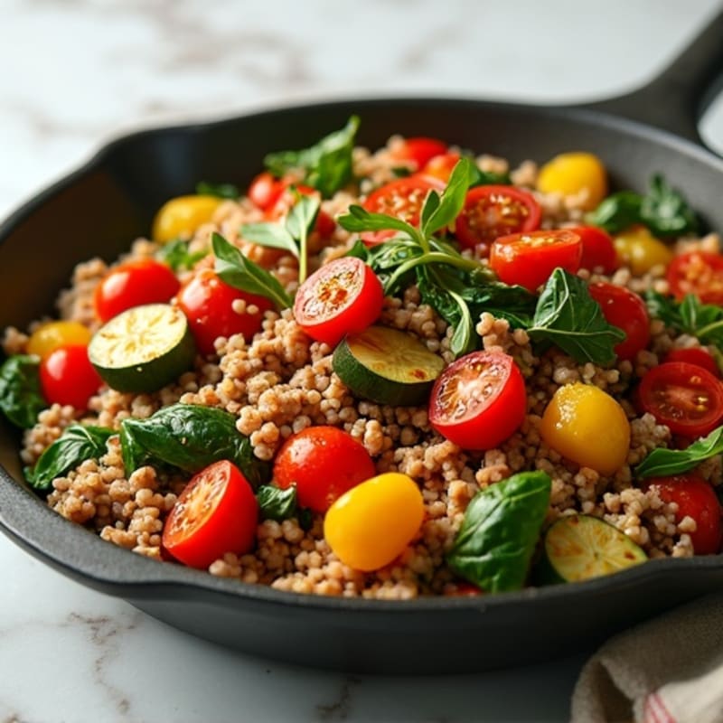 Lean Ground Turkey and Roasted Vegetable Skillet