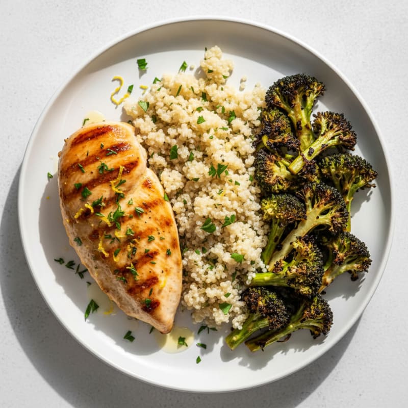 Grilled Chicken Breast with Quinoa and Roasted Broccoli