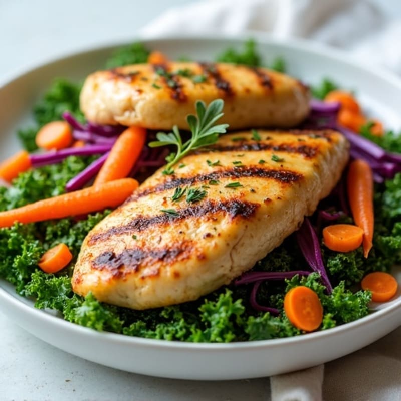 Grilled Chicken Breast with Crunchy Kale Slaw and Lemon Vinaigrette