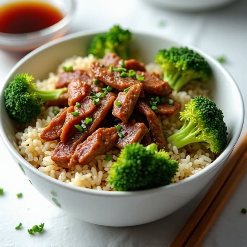 Garlic-Ginger Stir-Fried Beef and Crispy Broccoli Rice Bowl