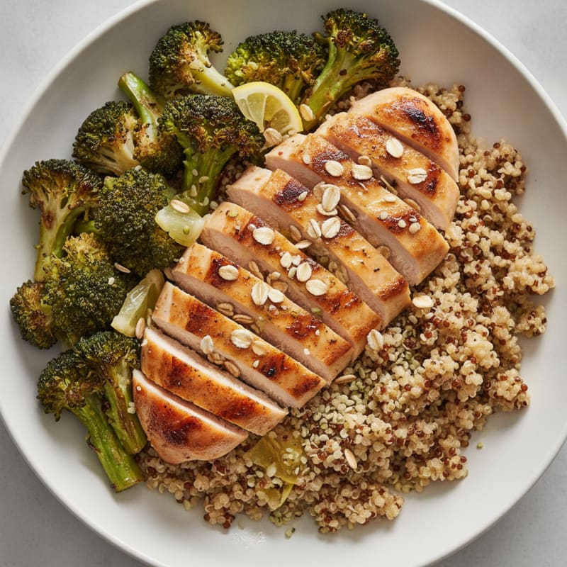 Grilled Chicken and Quinoa Bowl with Roasted Broccoli