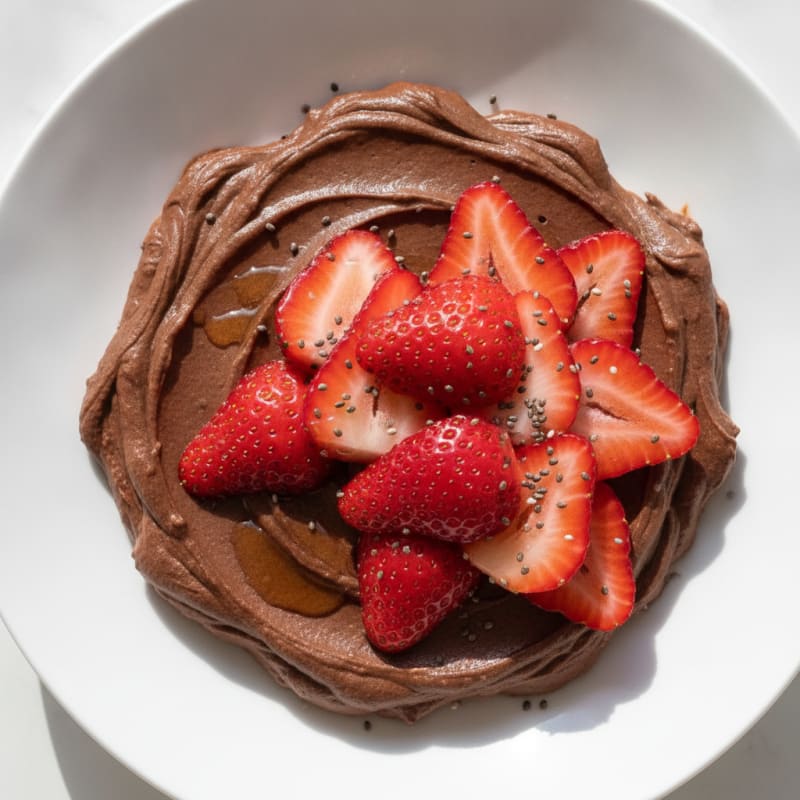 Chocolate Protein Pudding with Fresh Strawberries
