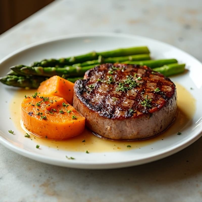 Pan-Seared Steak with Roasted Asparagus and Sweet Potato