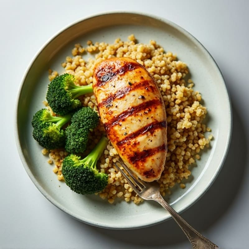 Grilled Chicken Breast with Quinoa and Roasted Broccoli