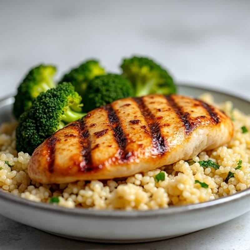 Grilled Chicken Breast with Quinoa and Roasted Broccoli