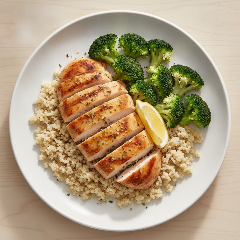 Grilled Chicken Breast with Quinoa and Steamed Broccoli