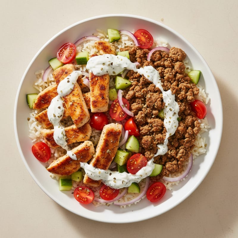 Lamb and Chicken Gyro Rice Bowl