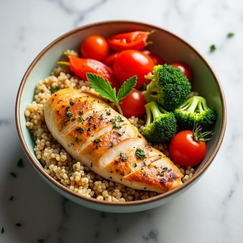 Herb-Roasted Chicken and Quinoa Bowl with Fresh Vegetables