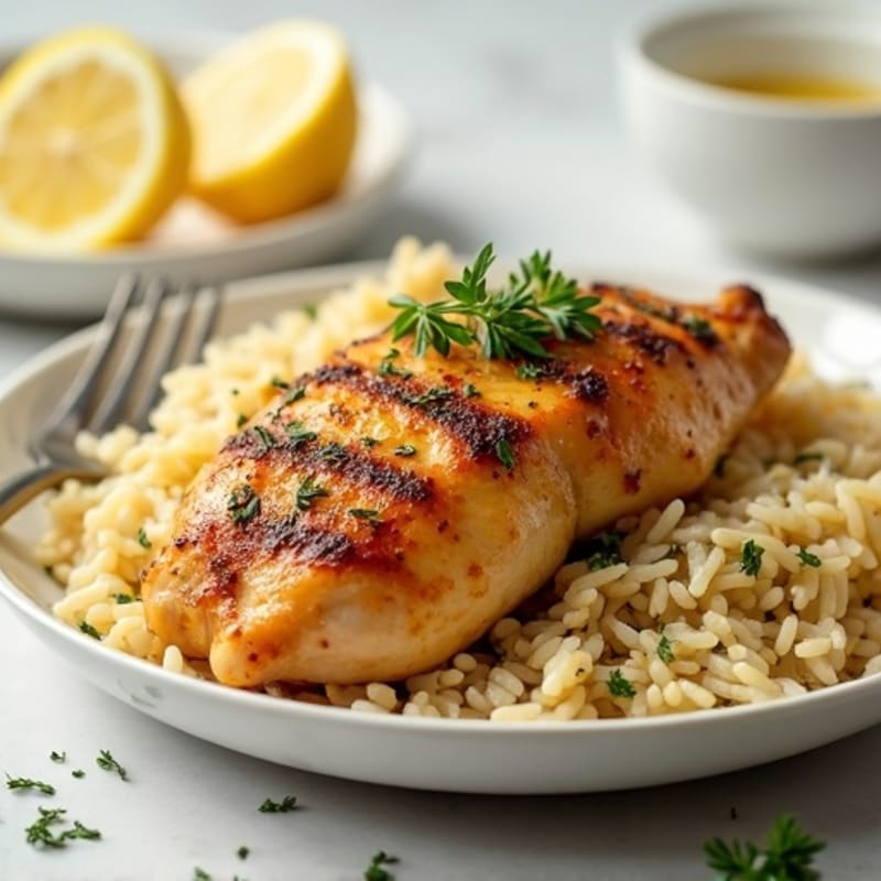 Roasted Lemon Herb Chicken with Brown Rice