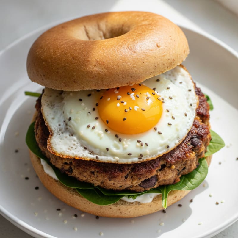 High-Protein Quinoa Bagel Breakfast Sandwich