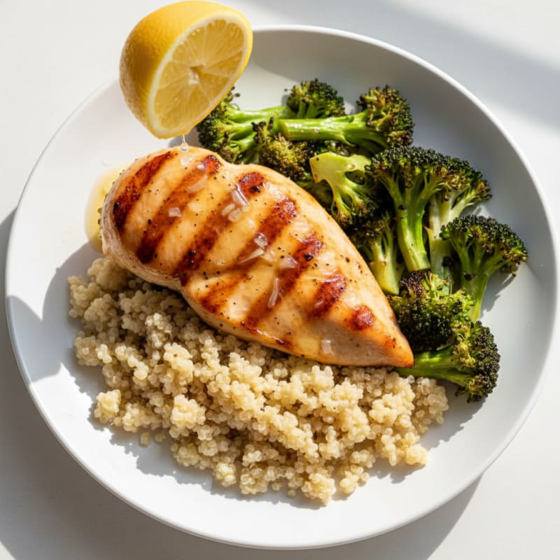 Grilled Chicken Breast with Quinoa and Roasted Broccoli