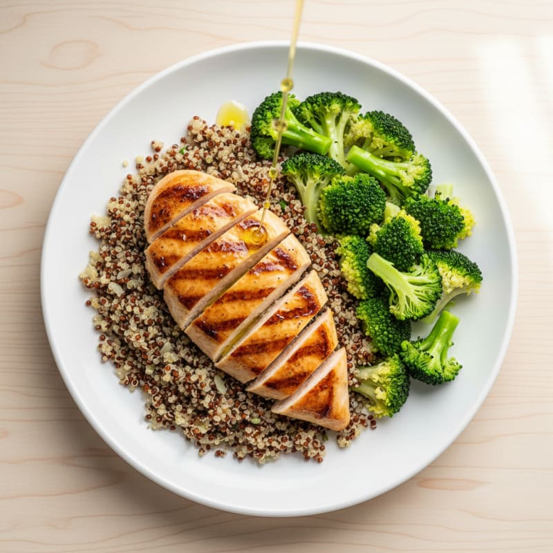 Grilled Chicken Breast with Quinoa and Steamed Broccoli