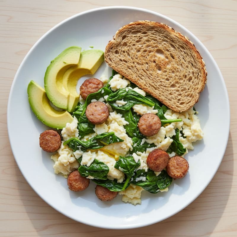 Egg White Scramble with Spinach and Turkey Sausage