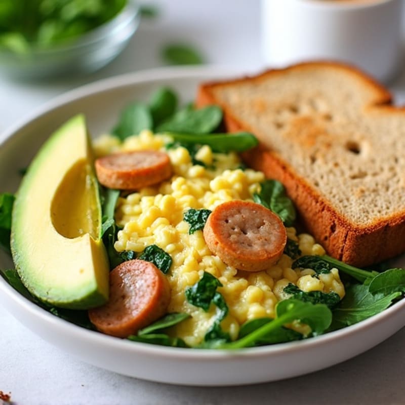 Egg White Spinach Scramble with Turkey Sausage