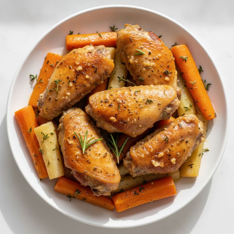 Garlic-Herb Roasted Turkey Wings with Root Vegetables