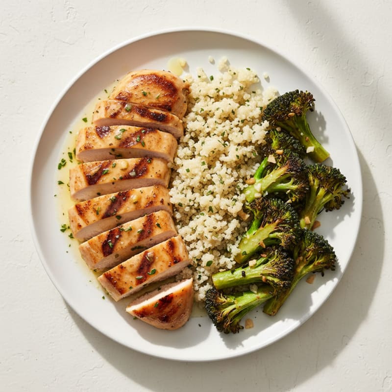 Grilled Chicken Breast with Quinoa and Roasted Broccoli