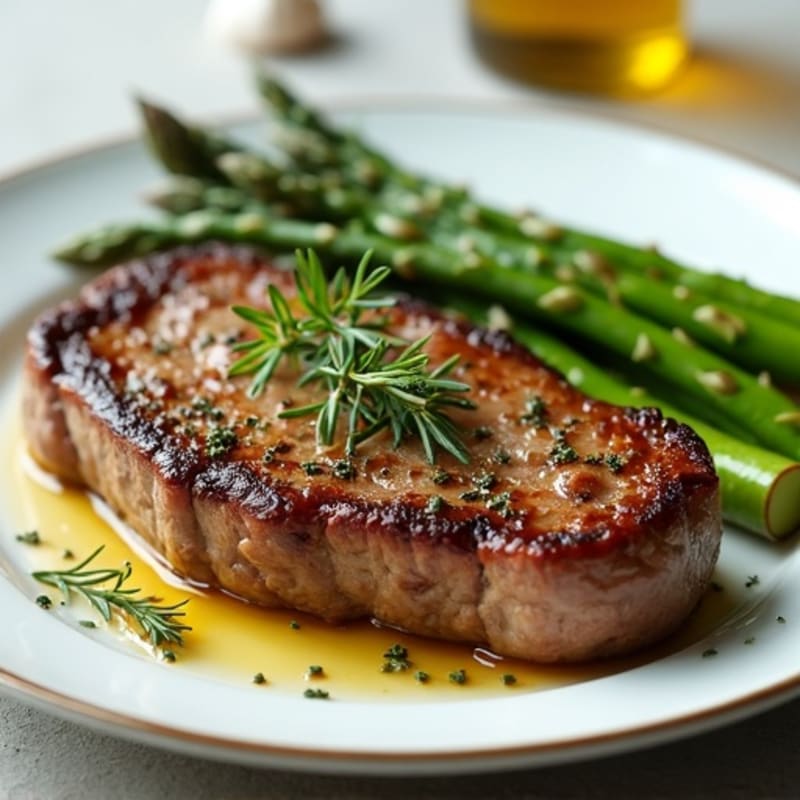 Garlic Herb Pan-Seared Steak with Roasted Asparagus