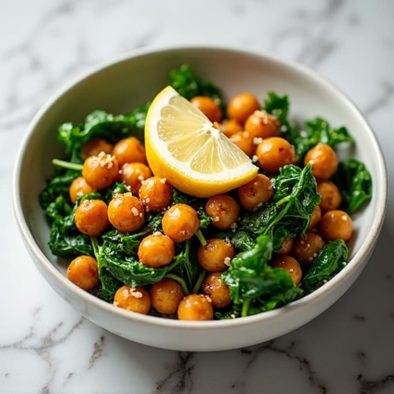 Pan-Seared Lemon Garlic Chickpeas with Sautéed Greens