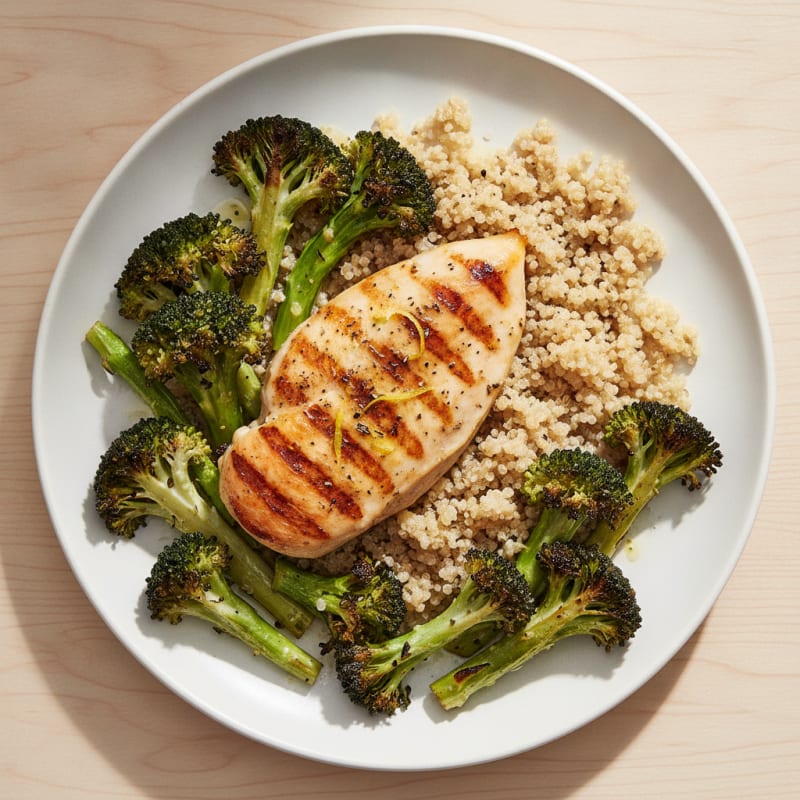 Grilled Chicken Breast with Roasted Broccoli and Quinoa