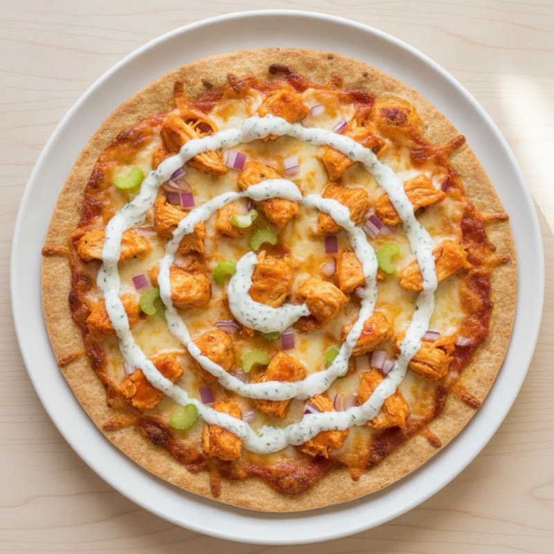Buffalo Chicken Pizza with Ranch Drizzle