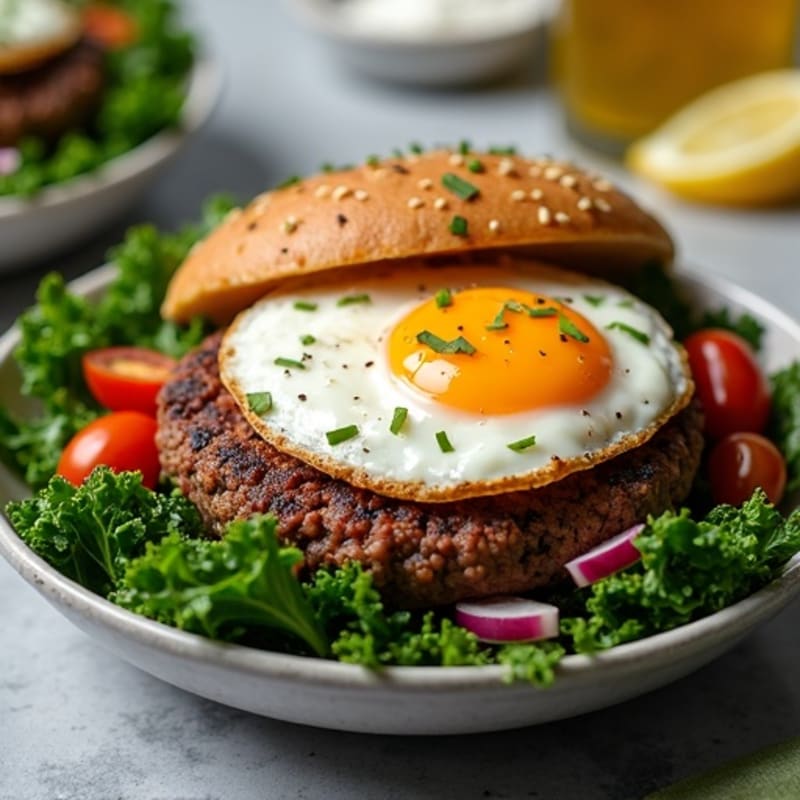 Lean Ground Beef Burger Bowl with Crispy Greens and Fresh Toppings