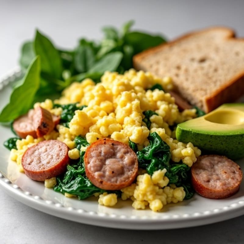 Egg White and Turkey Sausage Scramble with Spinach