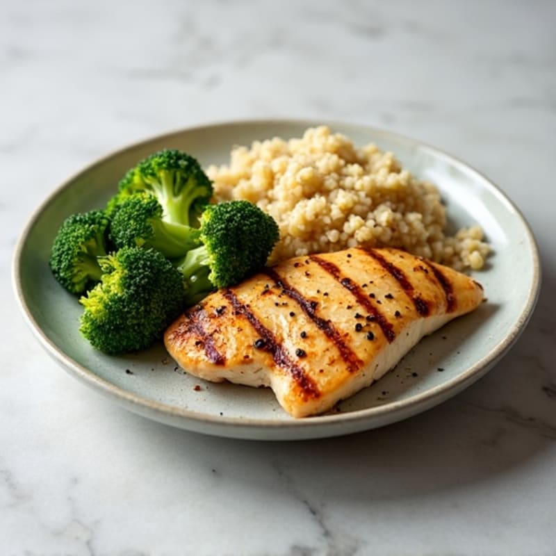 Grilled Chicken Breast with Roasted Broccoli and Quinoa