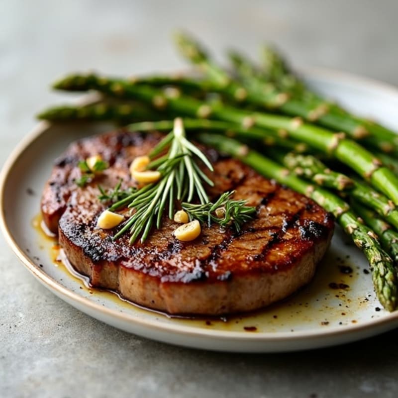 Garlic Herb Pan-Seared Steak with Crispy Roasted Asparagus