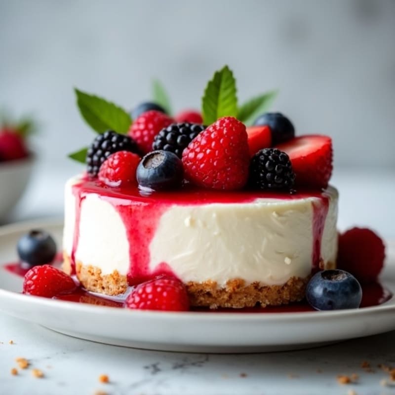 Greek Yogurt Protein Cheesecake with Mixed Berries