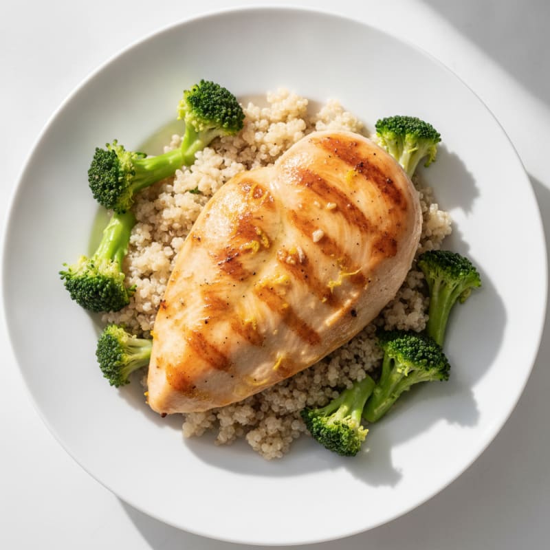Grilled Chicken Breast with Quinoa and Steamed Broccoli