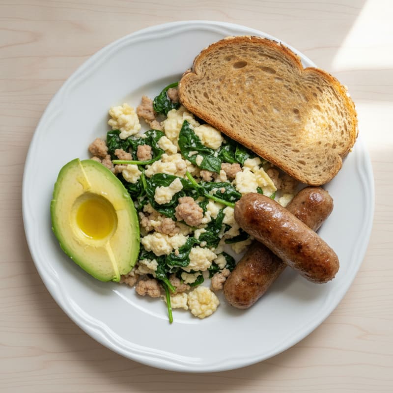 Egg White Spinach Scramble with Turkey Sausage