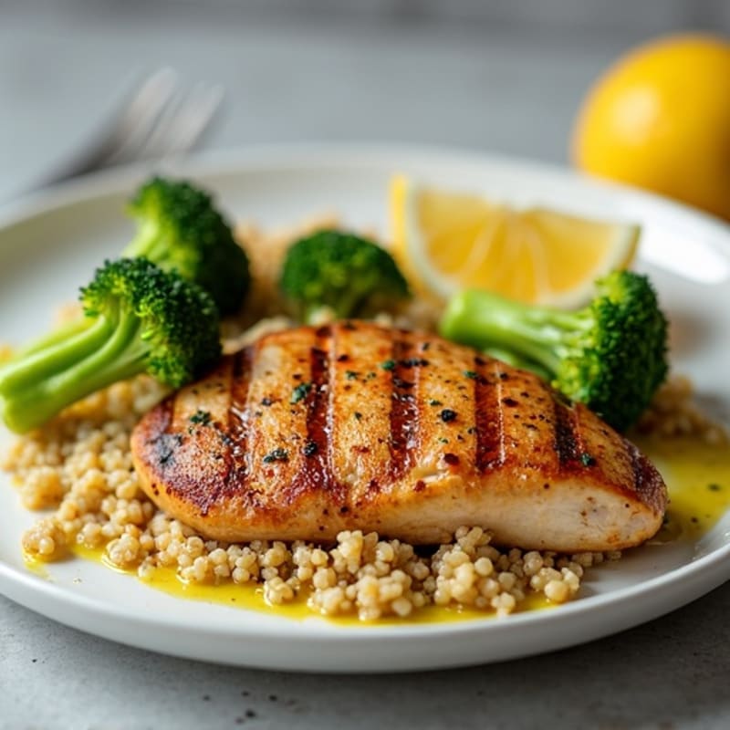 Grilled Chicken Breast with Quinoa and Roasted Broccoli