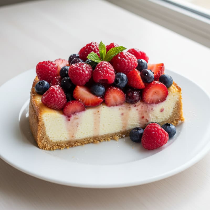 Silky Greek Yogurt Protein Cheesecake with Mixed Berries