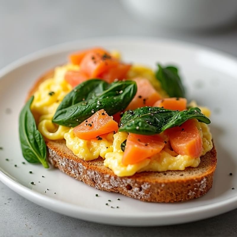 Smoked Salmon Scramble with Spinach and Fresh Sourdough