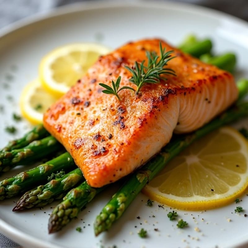 Crispy Pan-Seared Salmon with Lemon-Herb Roasted Asparagus