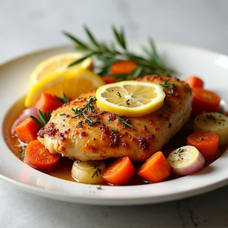 Crispy Lemon Herb Roasted Chicken with Roasted Root Vegetables