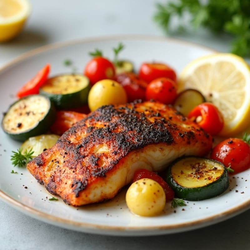 Spicy Blackened Catfish with Roasted Vegetables