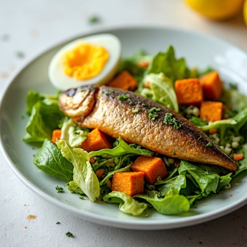 Lemon-Herb Sardine Salad with Crisp Greens and Roasted Sweet Potatoes