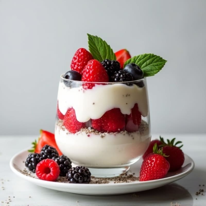Vanilla Whey Protein Yogurt Parfait with Mixed Berries