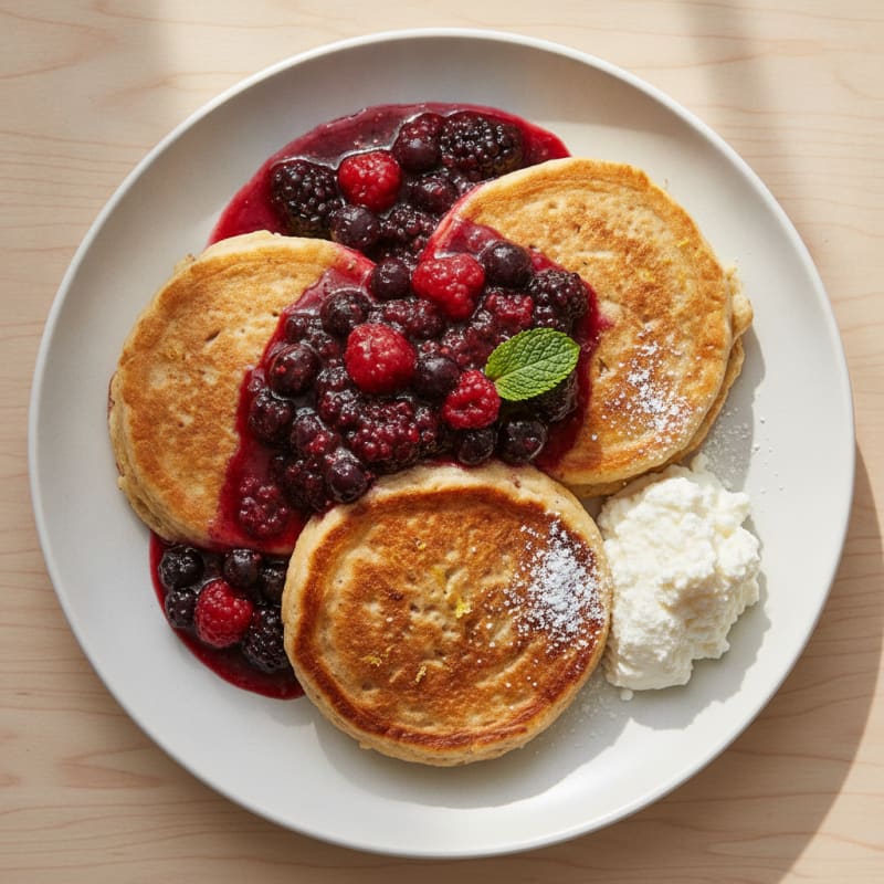 Lemon Ricotta Pancakes with Berry Compote