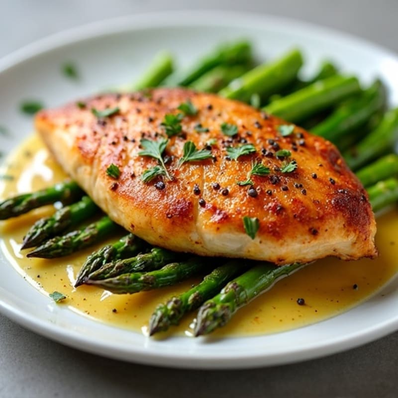 Crispy Pan-Seared Chicken with Roasted Asparagus