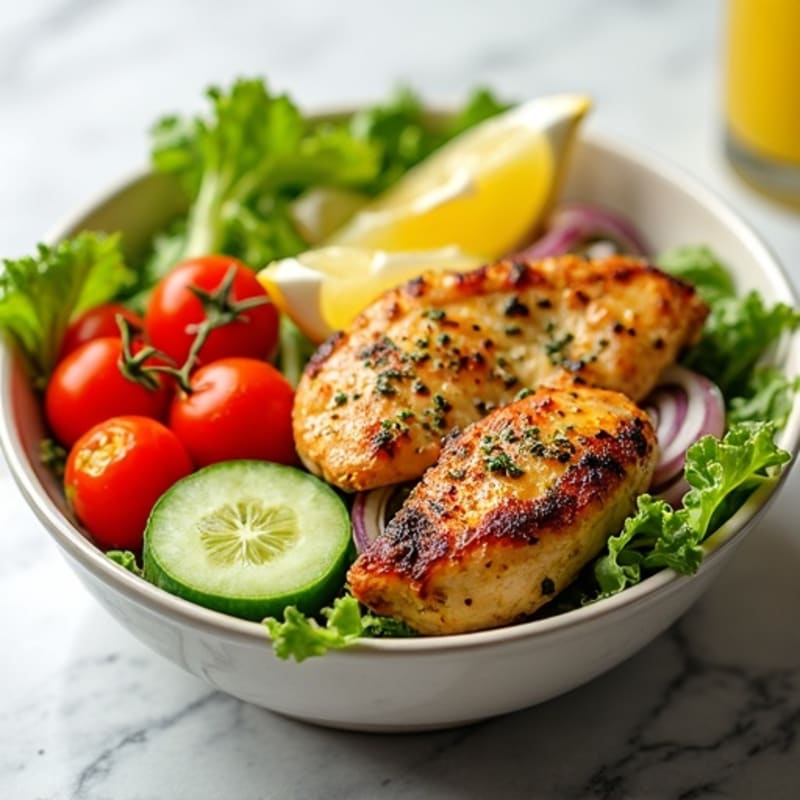 Lemon Herb Roasted Chicken Salad Bowl with Fresh Vegetables