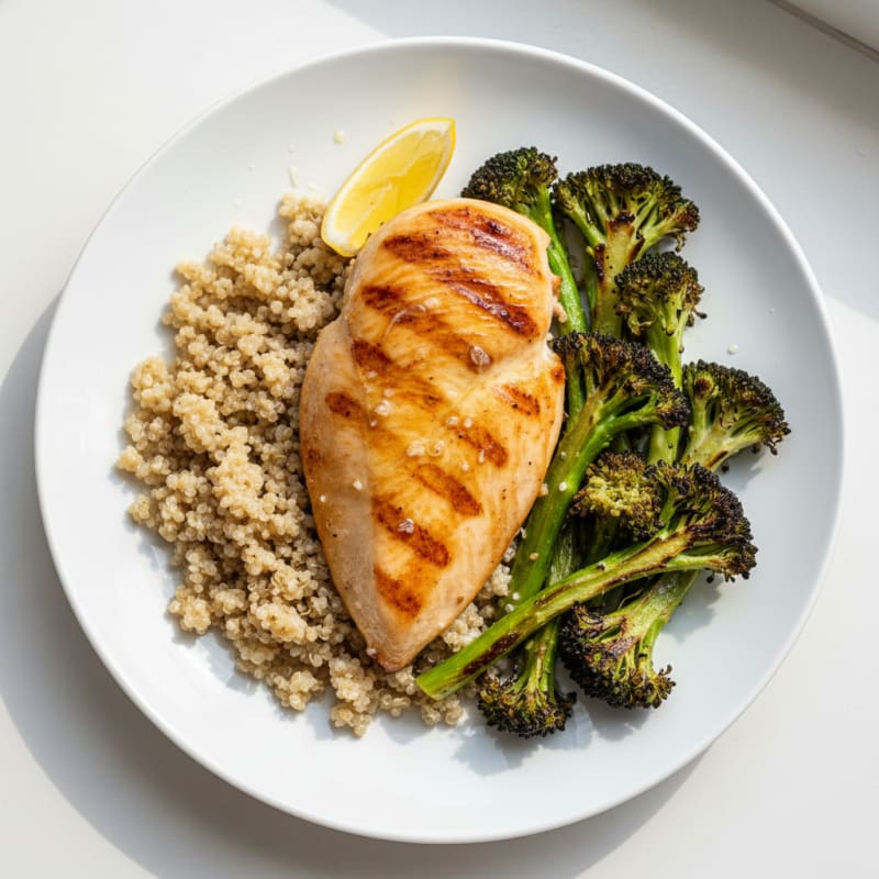 Grilled Chicken Breast with Quinoa and Roasted Broccoli