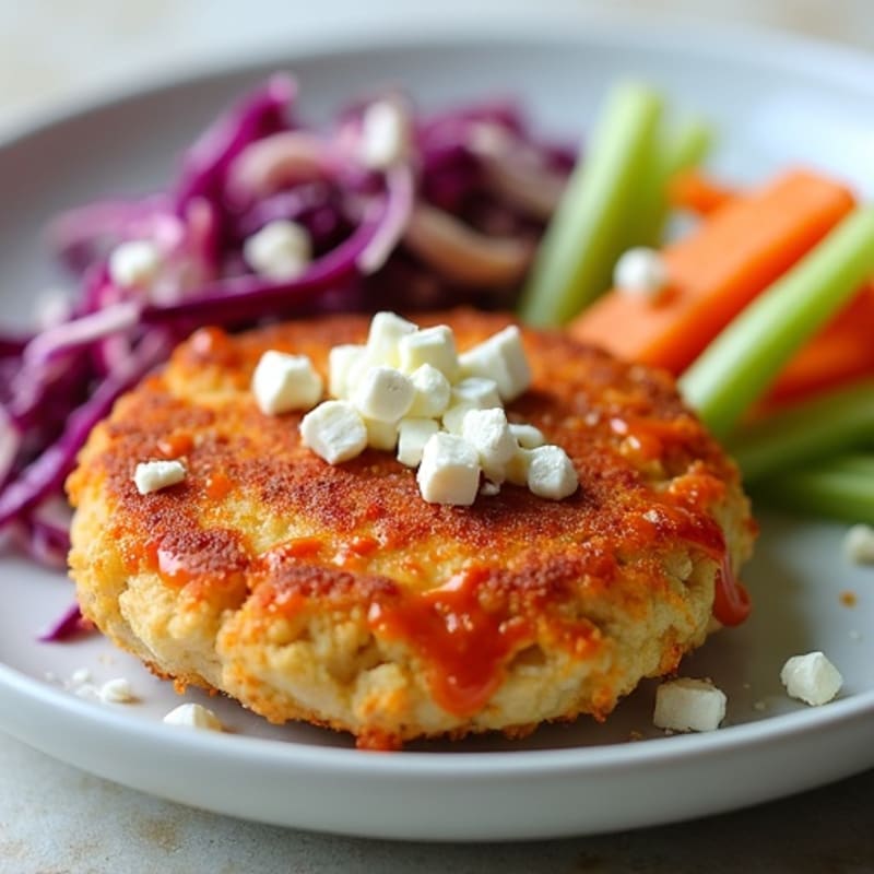 Crispy Buffalo Chicken Patties with Blue Cheese and Fresh Celery Slaw