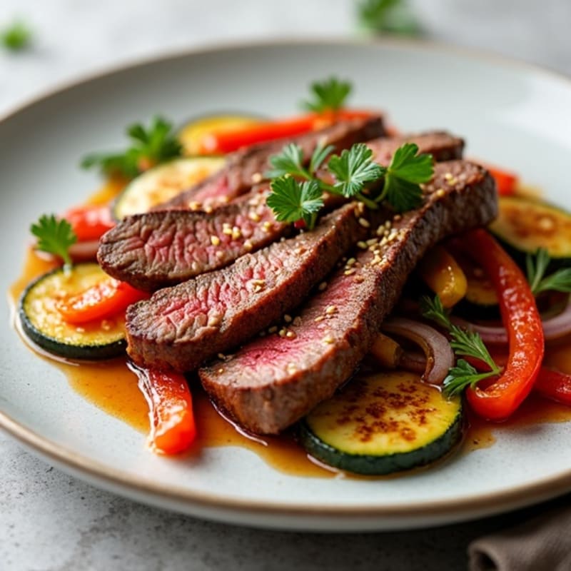 Sweet-Savory Sesame Beef with Charred Vegetables