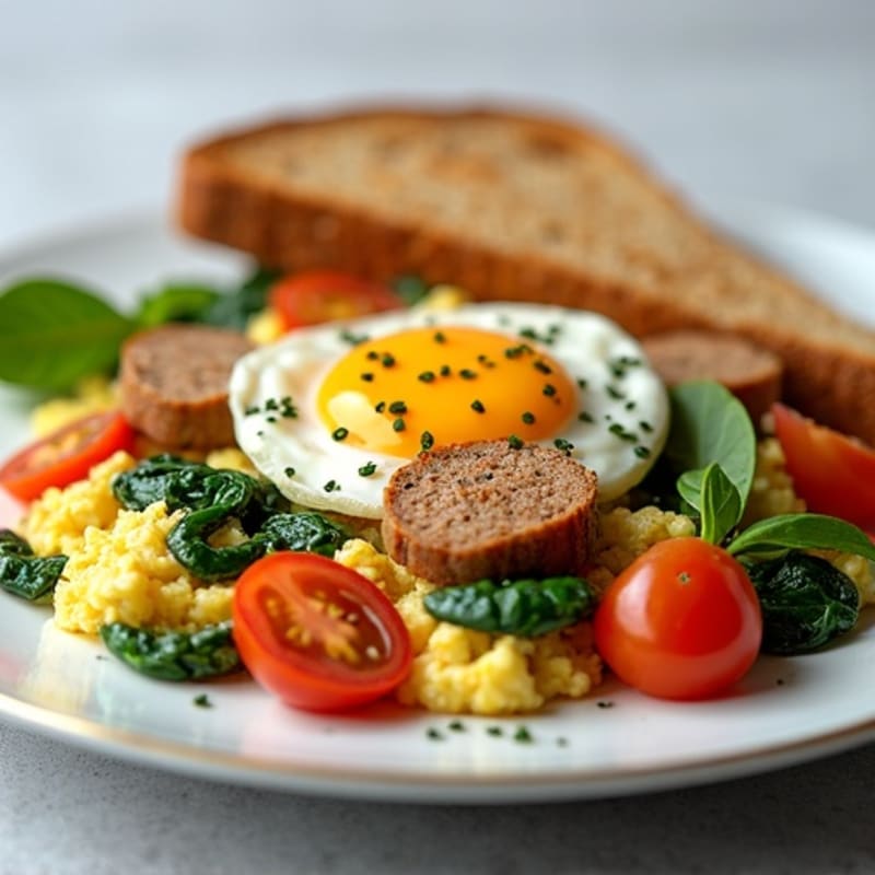 Egg White and Turkey Sausage Scramble with Spinach and Tomatoes